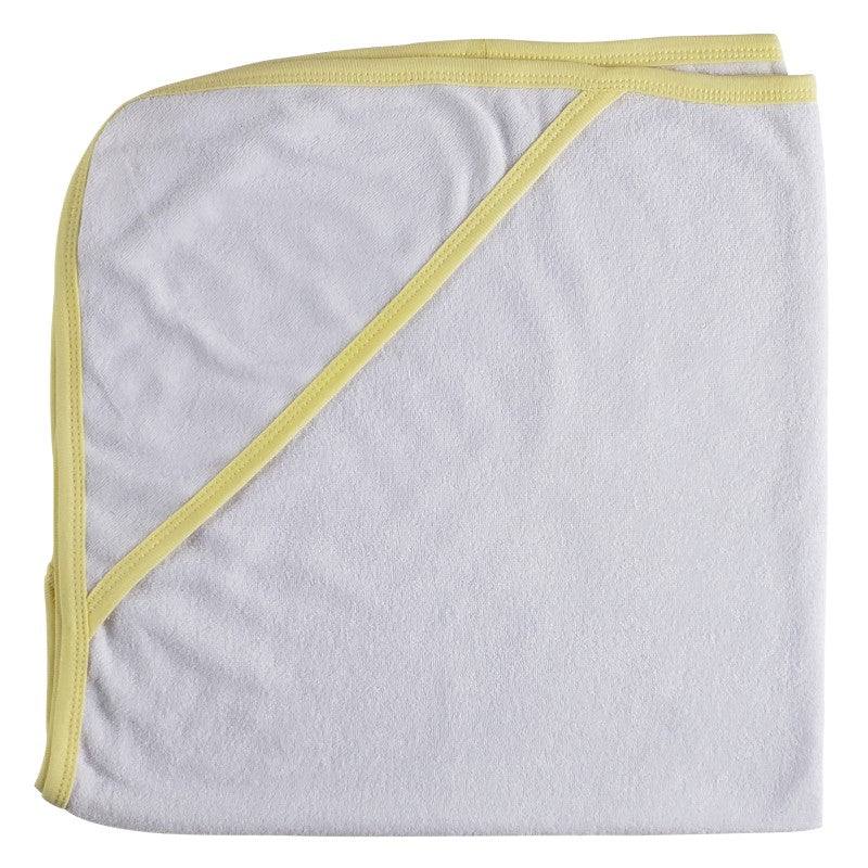 An image displaying Hooded Towel With Yellow Binding by Bambini