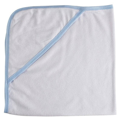 An image displaying Hooded Towel With Blue Binding by Bambini