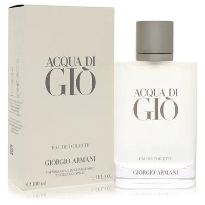 An image displaying Acqua Di Gio by Giorgio Armani Eau De Toilette Spray Refillable 3.4 oz for Men by Giorgio Armani