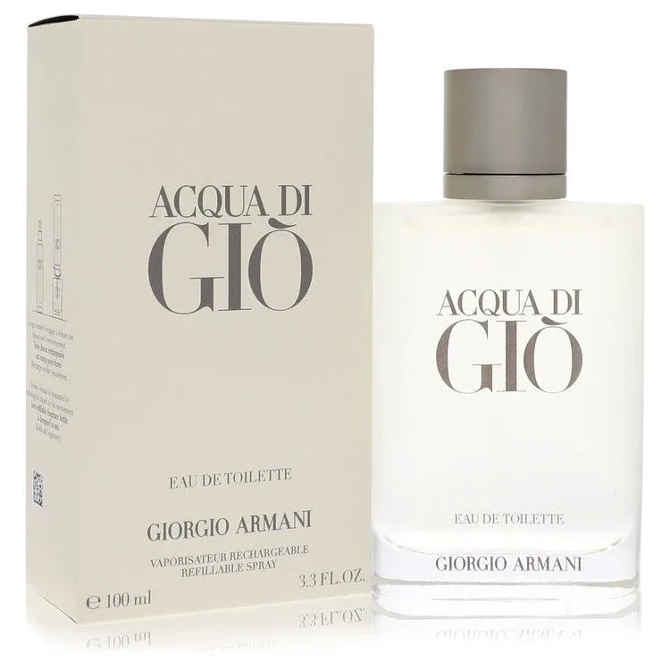 An image displaying Acqua Di Gio by Giorgio Armani Eau De Toilette Spray Refillable 3.4 oz for Men by Giorgio Armani