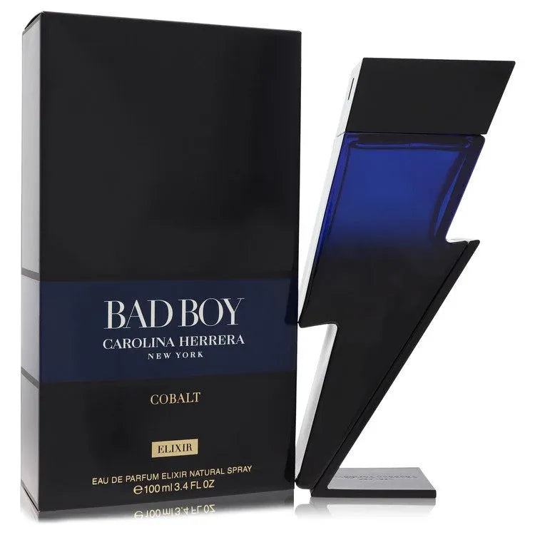 An image displaying Bad Boy Cobalt Elixir by Carolina Herrera Eau De Parfum Spray 3.4 oz for Men by Carolina Herrera
