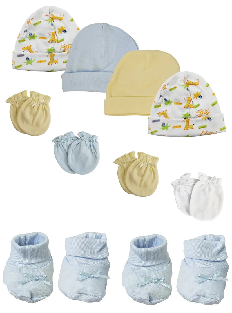 An image displaying Preemie Baby Boy Caps With Infant Mittens And Booties - 10 Pack by Bambini