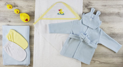 An image displaying Hooded Towel, Bath Mittens, Blanket And Robe by Bambini