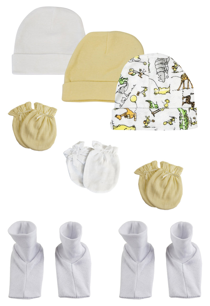 An image displaying Baby Boy, Baby Girl, Unisex Infant Caps, Booties And Mittens (pack Of 8) by Bambini
