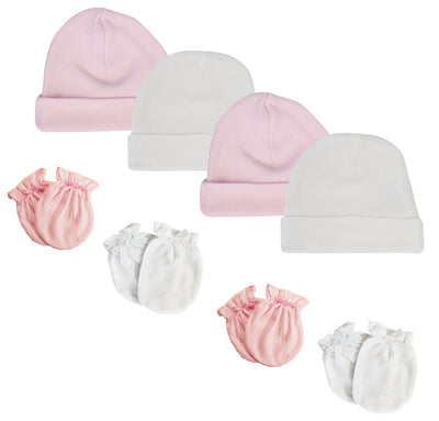An image displaying Baby Girls Cap And Infant Mittens - 8 Piece Set by Bambini