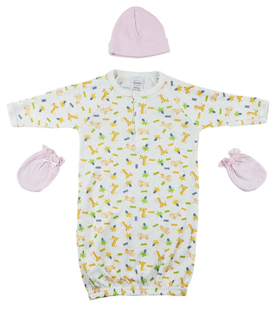 An image displaying Gown, Cap And Mittens - 3 Piece Set by Bambini
