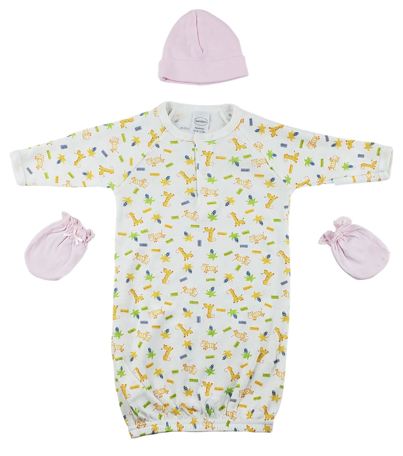An image displaying Gown, Cap And Mittens - 3 Piece Set by Bambini