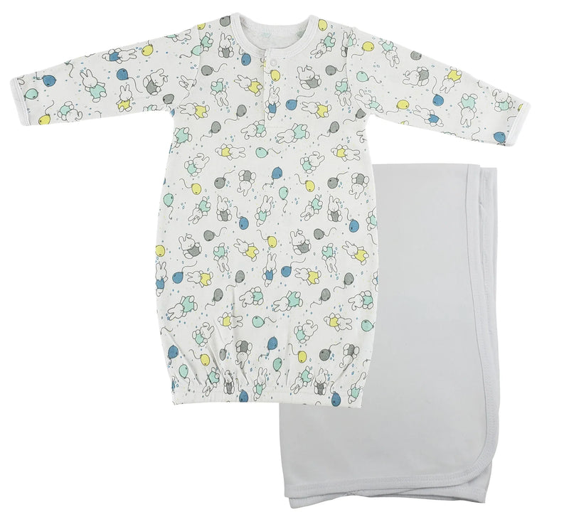 An image displaying Print Infant Gown And Recieving Blanket by Bambini