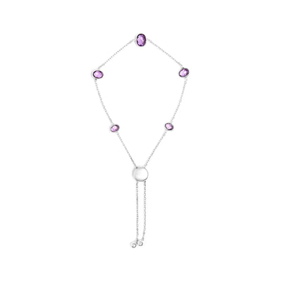 An image displaying .925 Sterling Silver Bezel Set Purple Amethyst 5 Station Adjustable Bolo Bracelet by Infinite Jewels