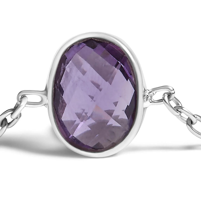 An image displaying .925 Sterling Silver Bezel Set Purple Amethyst 5 Station Adjustable Bolo Bracelet by Infinite Jewels