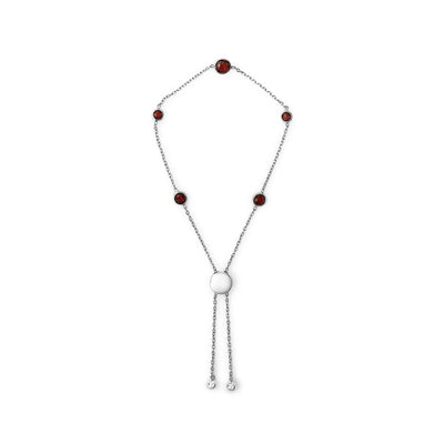 An image displaying .925 Sterling Silver Bezel Set Red Garnet 5 Station Adjustable Bolo Bracelet by Infinite Jewels