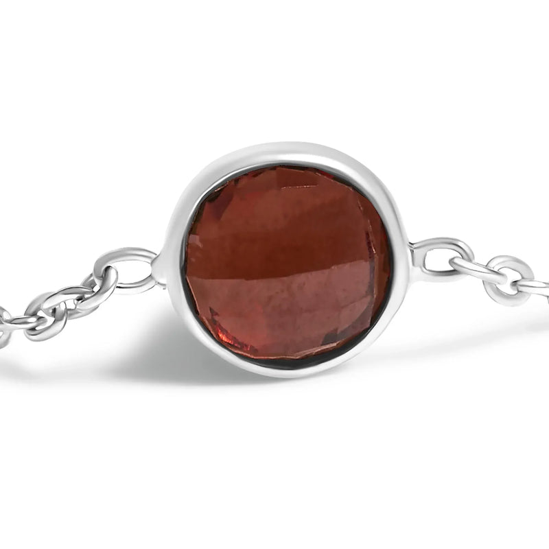 An image displaying .925 Sterling Silver Bezel Set Red Garnet 5 Station Adjustable Bolo Bracelet by Infinite Jewels