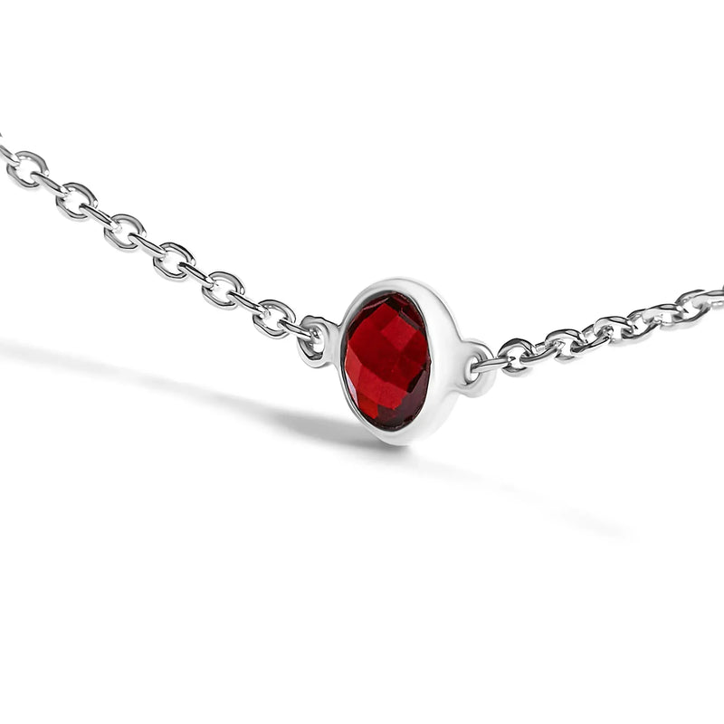 An image displaying .925 Sterling Silver Bezel Set Red Garnet 5 Station Adjustable Bolo Bracelet by Infinite Jewels