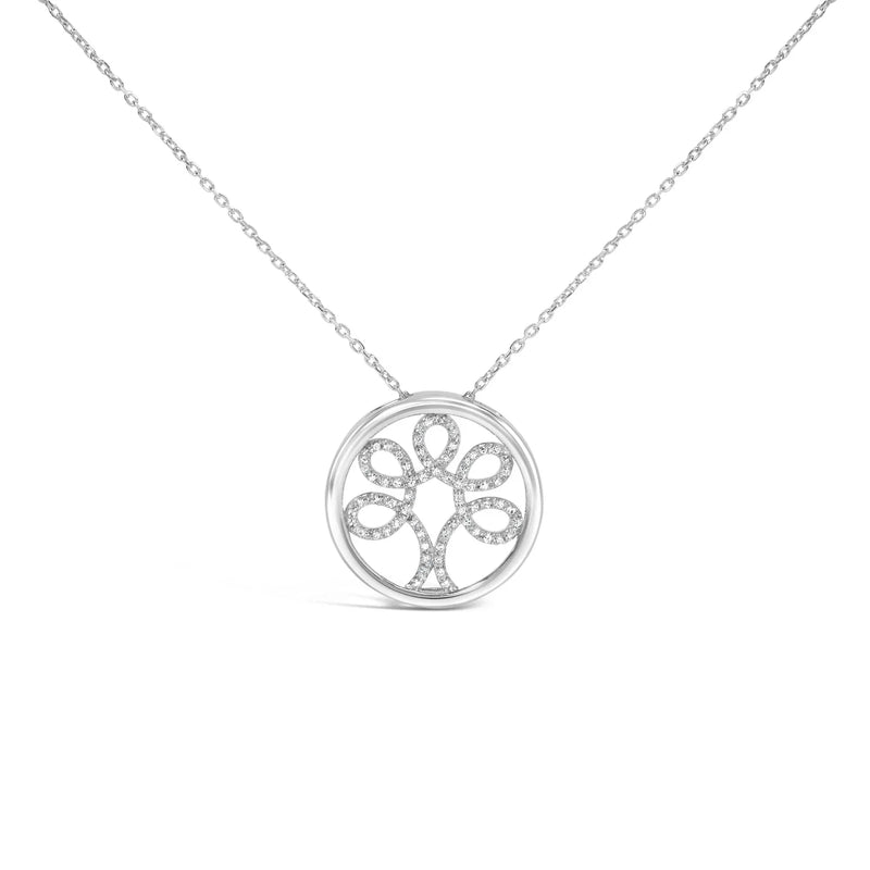 An image displaying .925 Sterling Silver 1/10 Cttw Diamond Tree of Life Pendant Necklace (I-J Color, I3 Clarity) by Infinite Jewels