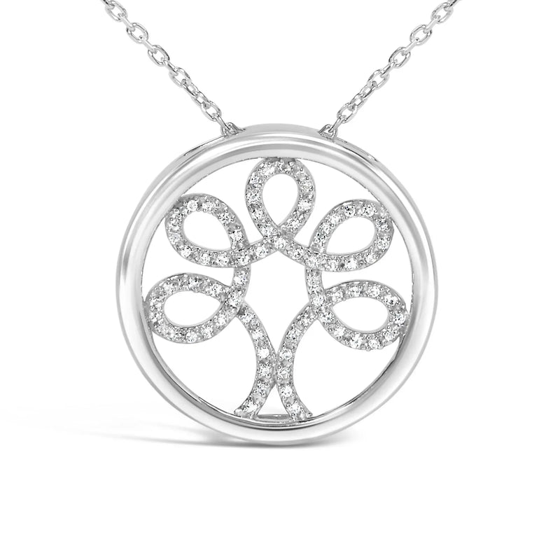 An image displaying .925 Sterling Silver 1/10 Cttw Diamond Tree of Life Pendant Necklace (I-J Color, I3 Clarity) by Infinite Jewels