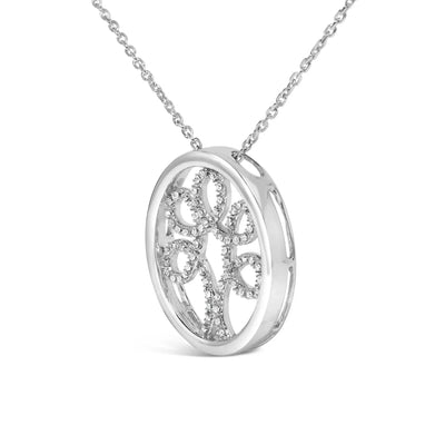 An image displaying .925 Sterling Silver 1/10 Cttw Diamond Tree of Life Pendant Necklace (I-J Color, I3 Clarity) by Infinite Jewels