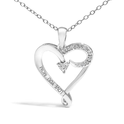 An image displaying .925 Sterling Silver Diamond Accent "I LOVE YOU MOM" Heart Pendant Necklace (J-K Color, I2-I3 Clarity) - 18" Inches by Infinite Jewels