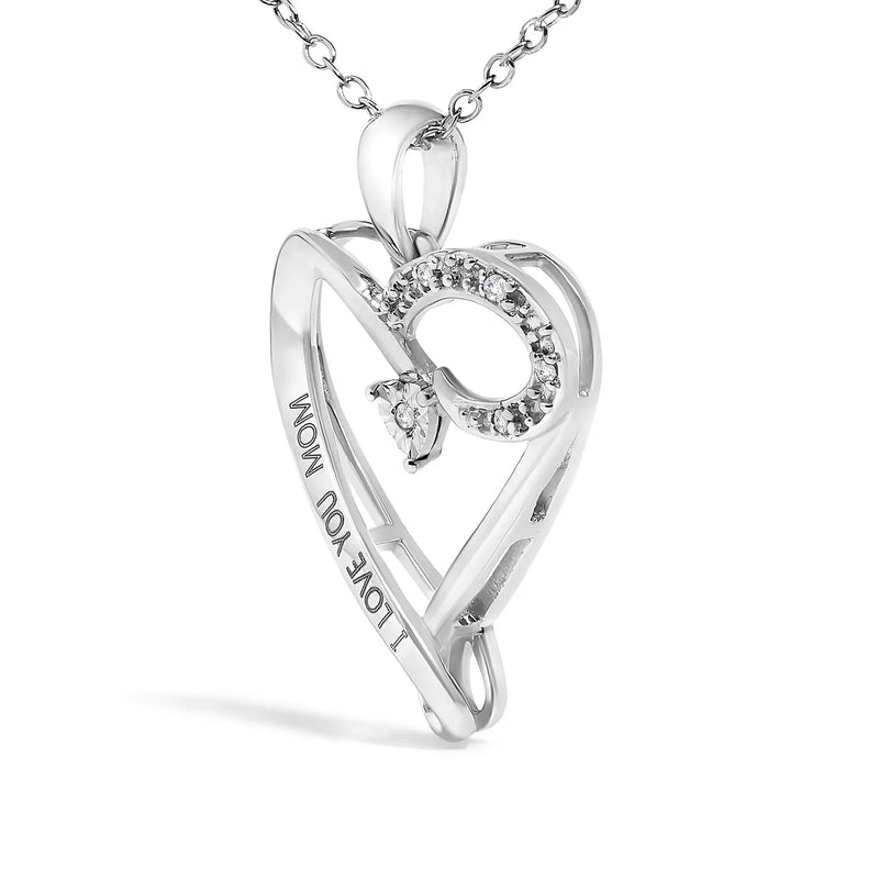 An image displaying .925 Sterling Silver Diamond Accent "I LOVE YOU MOM" Heart Pendant Necklace (J-K Color, I2-I3 Clarity) - 18" Inches by Infinite Jewels