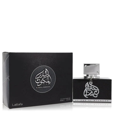 An image displaying Lattafa Al Dur Al Maknoon Silver by Lattafa Eau De Parfum Spray 3.4 oz for Men by Lattafa