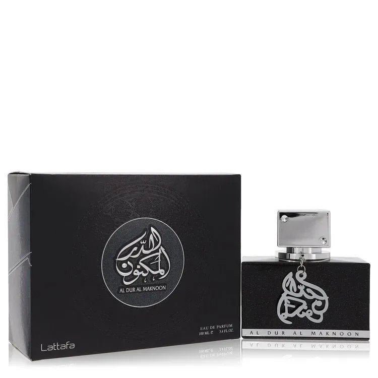 An image displaying Lattafa Al Dur Al Maknoon Silver by Lattafa Eau De Parfum Spray 3.4 oz for Men by Lattafa