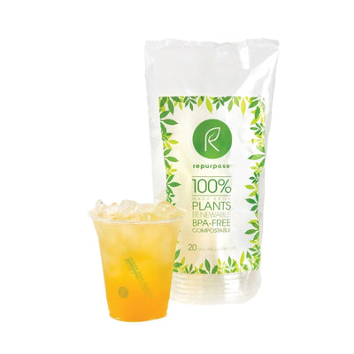 An image displaying Repurpose Clear Compostable Cups - Case Of 12 - 20 Count by Repurpose