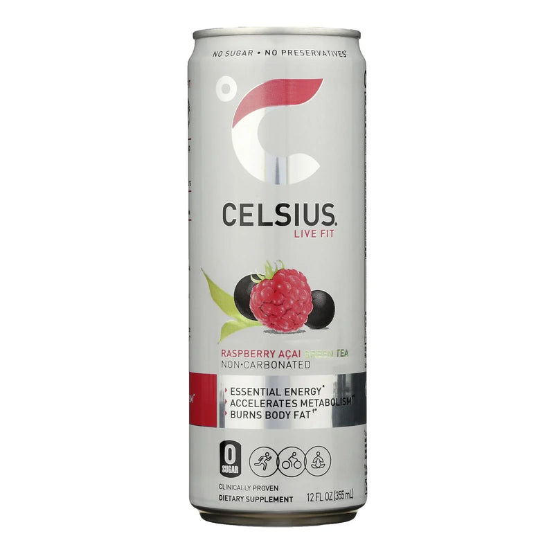 Celsius Non-carbonated Raspberry Acai Green Tea Dietary Supplement  - Case Of 12 - 12 Ounce
