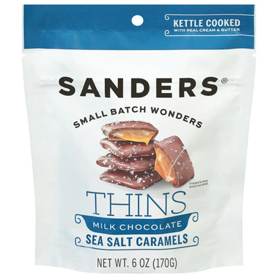 An image displaying Sanders - Milk Choc Ssalt Crml Thin - Case Of 6-6 Ounce by Sanders