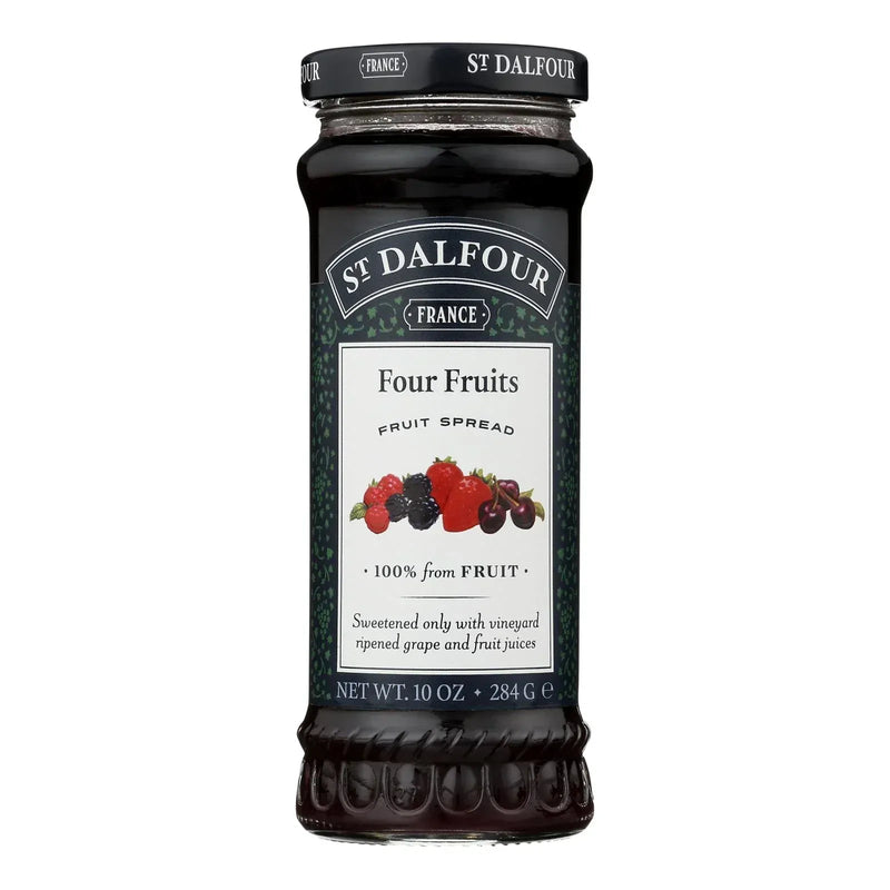 An image displaying St Dalfour Fruit Spread - Deluxe - 100 Percent Fruit - Four Fruits - 10 Ounce - Case Of 6 by St Dalfour