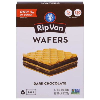 An image displaying Rip Van Wafels - Wafers Dark Chocolate - Case Of 6-4.68 Ounce by Rip Van Wafels