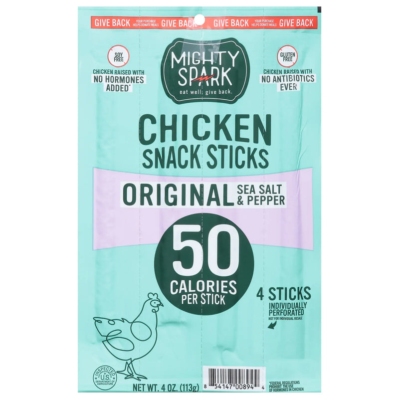 An image displaying Mighty Spark - Snk Stick Chkn Ssalt Ppr - Cs Of 8-4 Oz by Mighty Spark