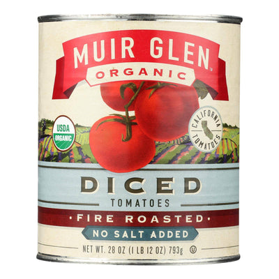An image displaying Muir Glen Organic Tomatoes - Fire Roasted - Diced - No Salt - Case Of 12 - 28 Ounce by Muir Glen