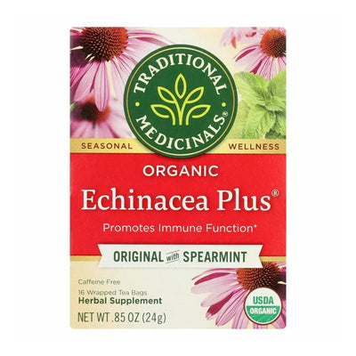 An image displaying Traditional Medicinals Organic Echinacea Plus Tea - Caffeine Free - 16 Bags by Traditional Medicinals