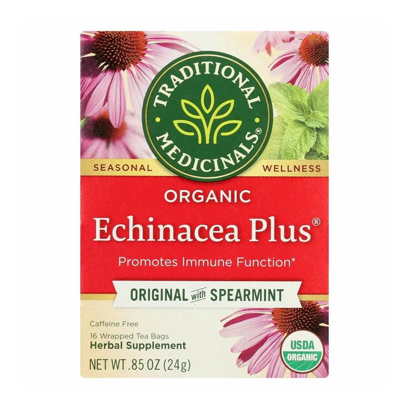 An image displaying Traditional Medicinals Organic Echinacea Plus Tea - Caffeine Free - 16 Bags by Traditional Medicinals