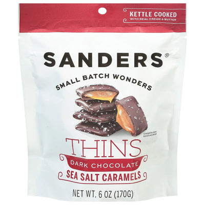 An image displaying Sanders - Dark Choc Sslt Crml Thins - Case Of 6-6 Ounce by Sanders