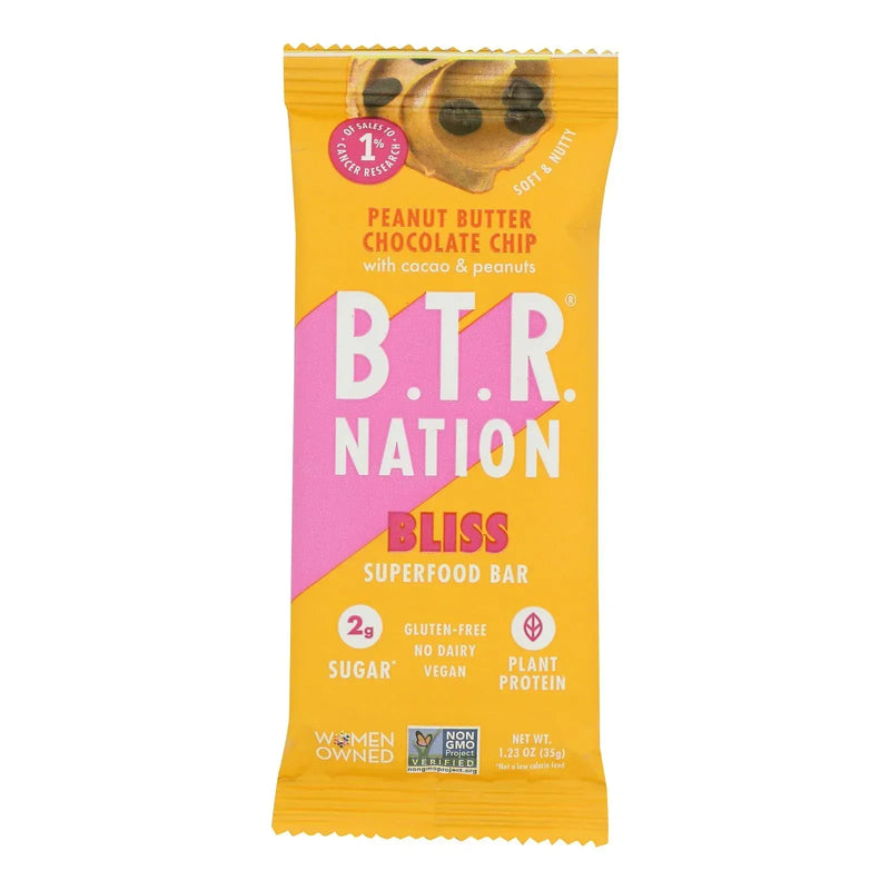 An image displaying B.t.r. Bar - Sf Pbar Peanut Butter Chcchp Bliss - Case Of 12-1.2 Ounce by B.t.r. Bar
