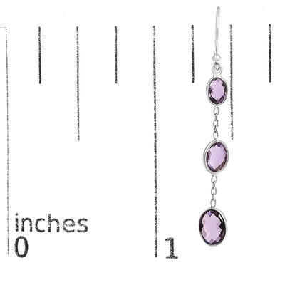 An image displaying .925 Sterling Silver Checkerboard Cut Oval Purple Amethyst 2" Inch Drop and Dangle Earrings by Infinite Jewels
