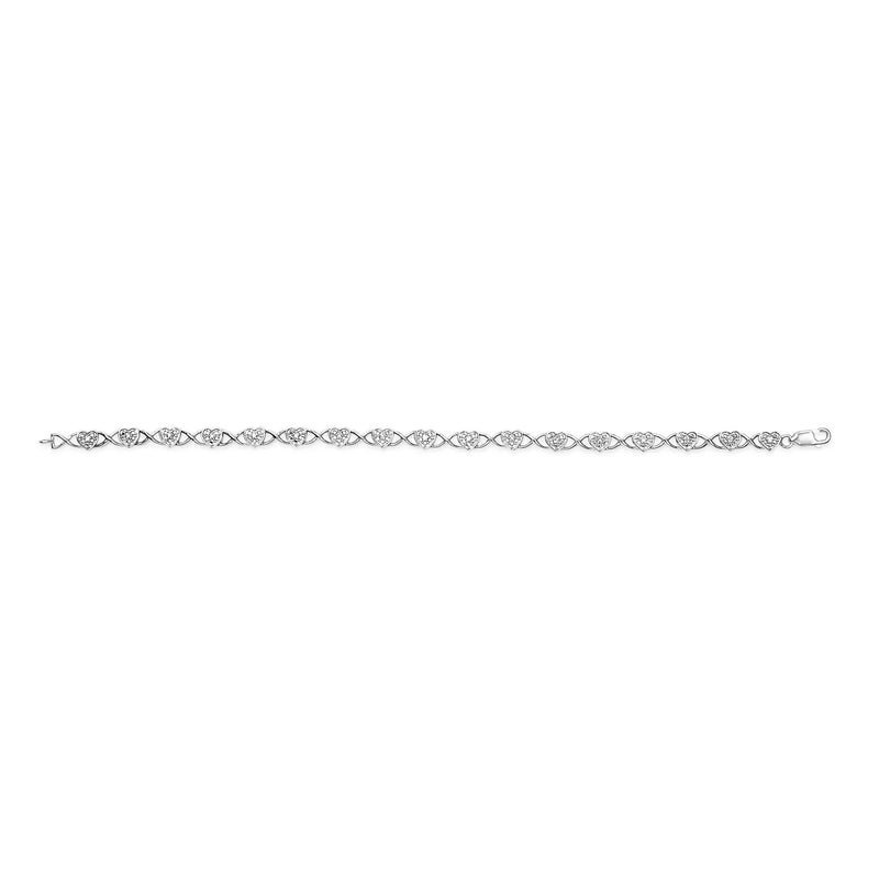 An image displaying .925 Sterling Silver Diamond Accent Heart Link Bracelet (I-J Color, I3 Clarity) - 7.25" by Infinite Jewels
