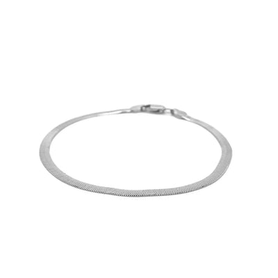 An image displaying 2.8mm 14k White Gold Super Flex Herringbone Bracelet by Orca Market