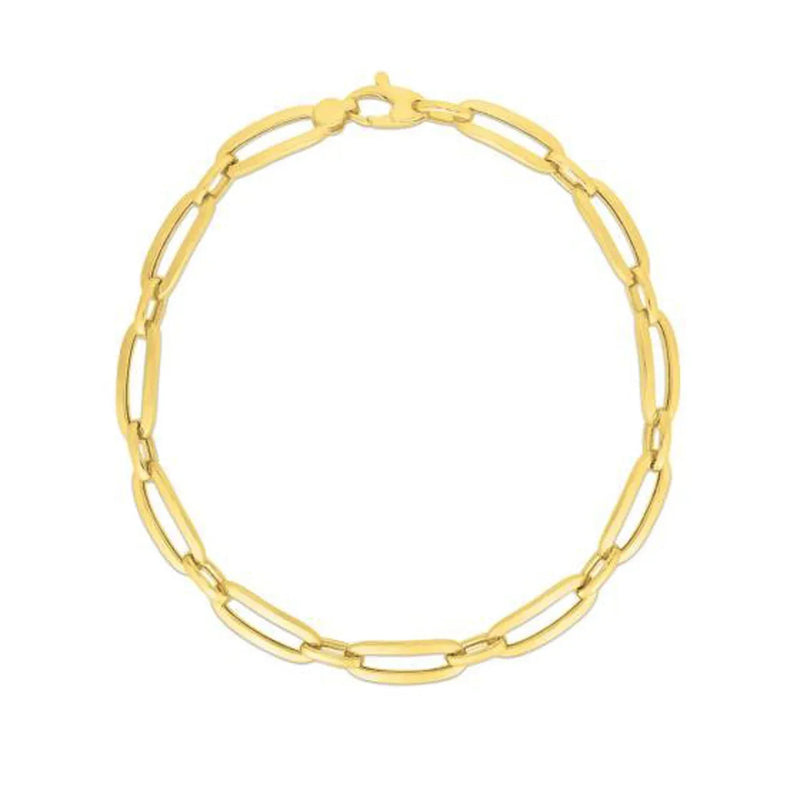 An image displaying 14k Yellow Gold 7 1/4 inch Bombay Paperclip Chain Bracelet by Orca Market