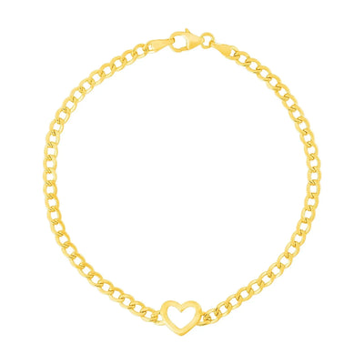 An image displaying 14k Yellow Gold 7 inch Curb Chain Bracelet with Heart by Orca Market