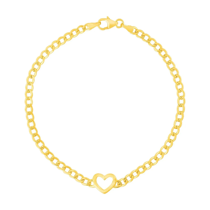 An image displaying 14k Yellow Gold 7 inch Curb Chain Bracelet with Heart by Orca Market