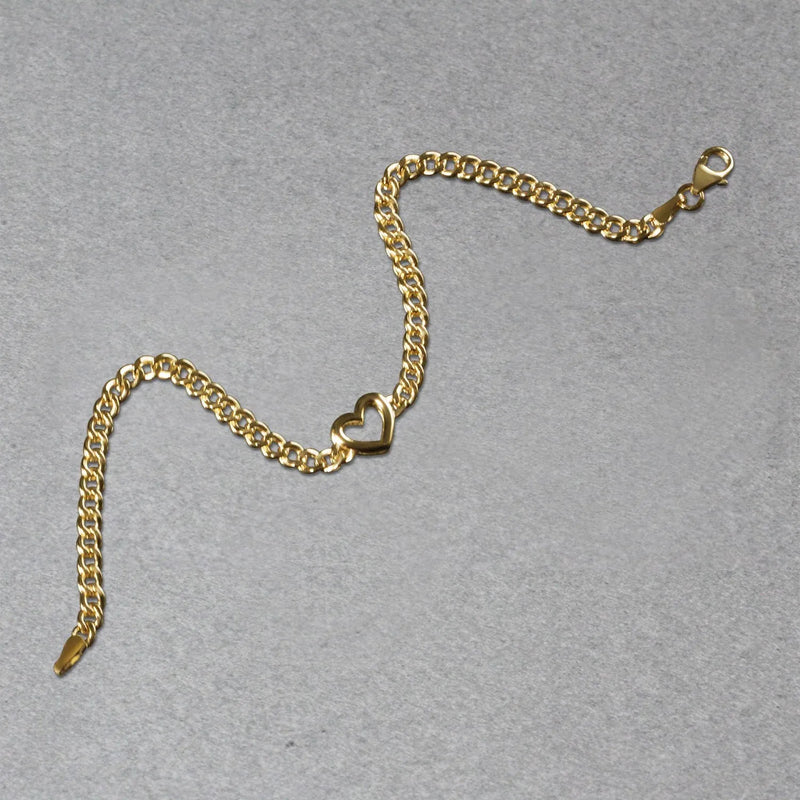 An image displaying 14k Yellow Gold 7 inch Curb Chain Bracelet with Heart by Orca Market