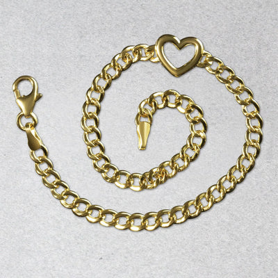 An image displaying 14k Yellow Gold 7 inch Curb Chain Bracelet with Heart by Orca Market