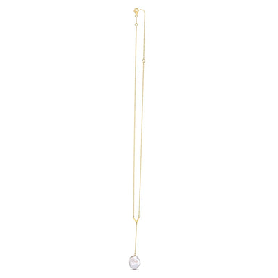 An image displaying 14k Yellow Gold Tesoro Pearl Lariat Necklace by Orca Market