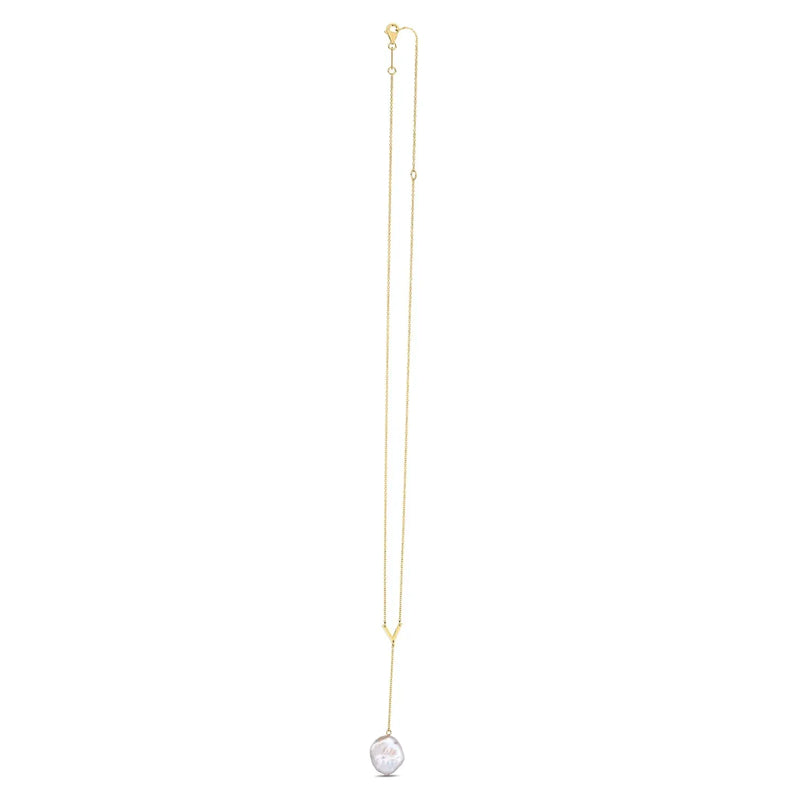 An image displaying 14k Yellow Gold Tesoro Pearl Lariat Necklace by Orca Market