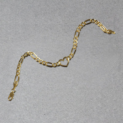 An image displaying 14k Yellow Gold 7 inch Figaro Chain Bracelet with Heart by Orca Market