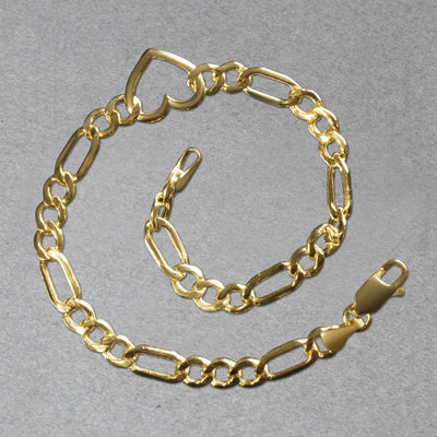 An image displaying 14k Yellow Gold 7 inch Figaro Chain Bracelet with Heart by Orca Market