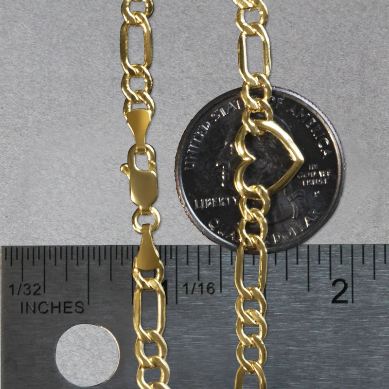 An image displaying 14k Yellow Gold 7 inch Figaro Chain Bracelet with Heart by Orca Market