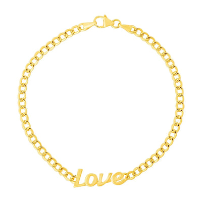 An image displaying 14k Yellow Gold 7 inch Curb Chain Love Bracelet by Orca Market