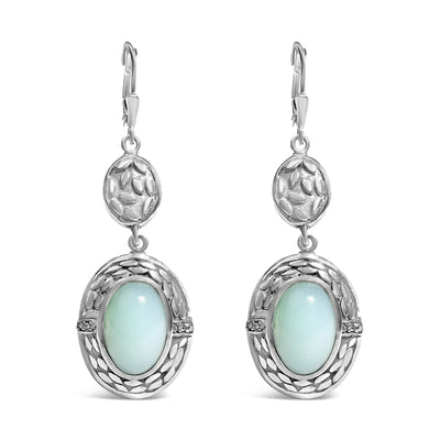 An image displaying .925 Sterling Silver Chalcedony Diamond Accent Drop and Dangle Earring (K-L Color, I1-I2 Clarity) by Infinite Jewels